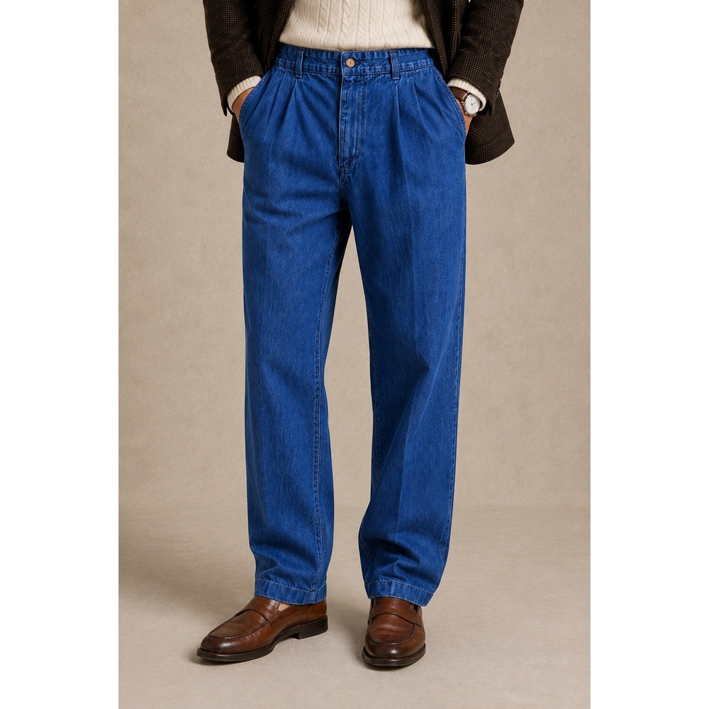 Bills Khakis Mens 38 Pleated Denim Trousers Made in US Blue Cotton Pants Vintage